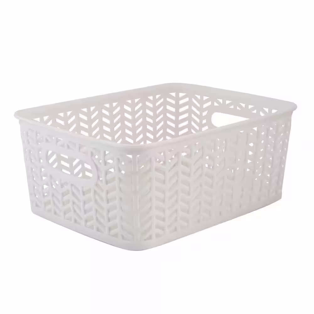 Simplify 3 Pack Small Herringbone Cube Storage Bin Basket in White