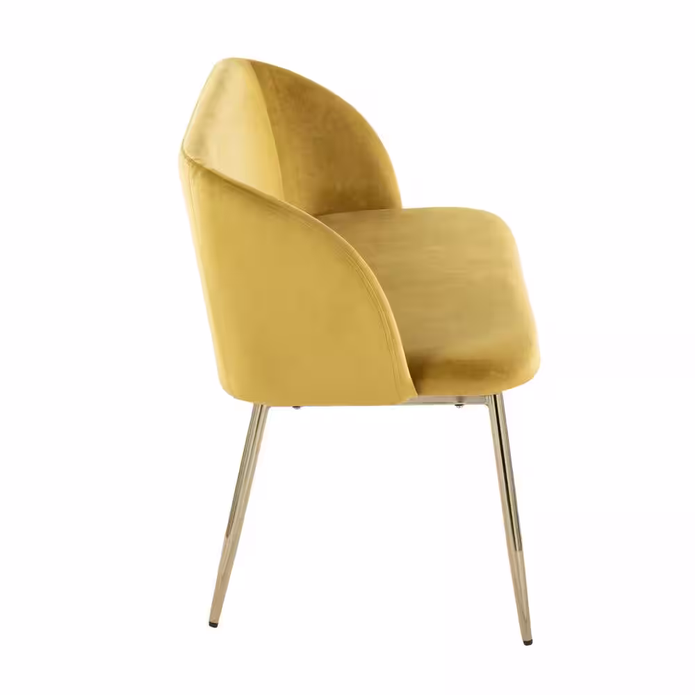 Lumisource Fran Yellow Velvet and Gold Metal Bench (29.75 in. x 46 in. x 21 in.)