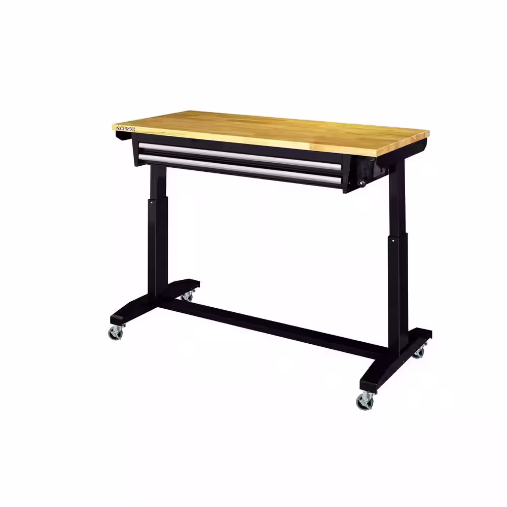 Husky 52 in. 2-Drawer Adjustable Height Table, Black