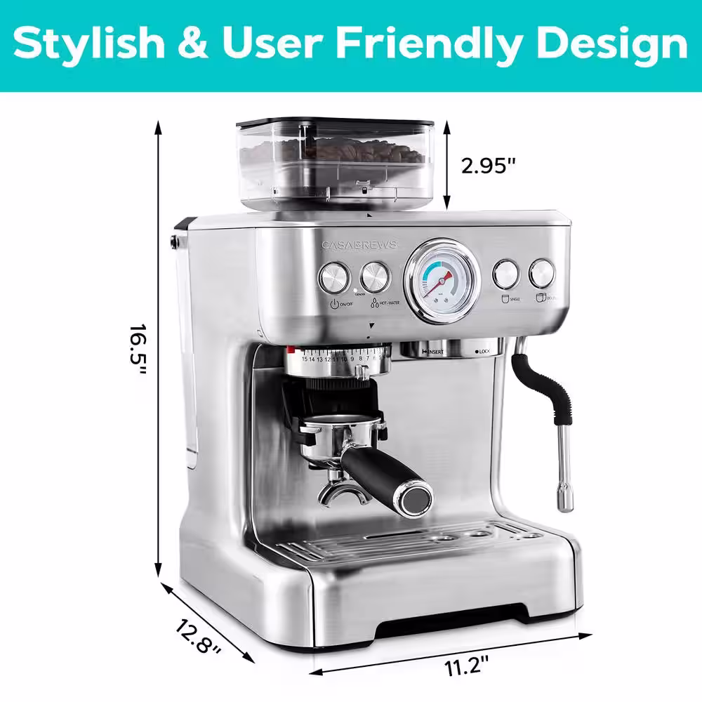 CASABREWS 5700-Gense 77-Cups Stainless Steel Silver Espresso Machine with Auto Grinding Feature