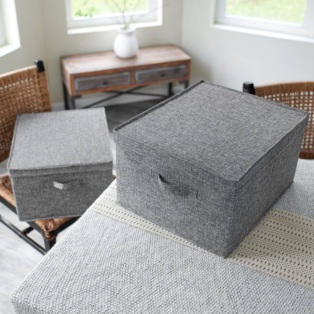 HOUSEHOLD ESSENTIALS 13 Gal. JumboStorage Box in Graphite Linen (2-Pack)