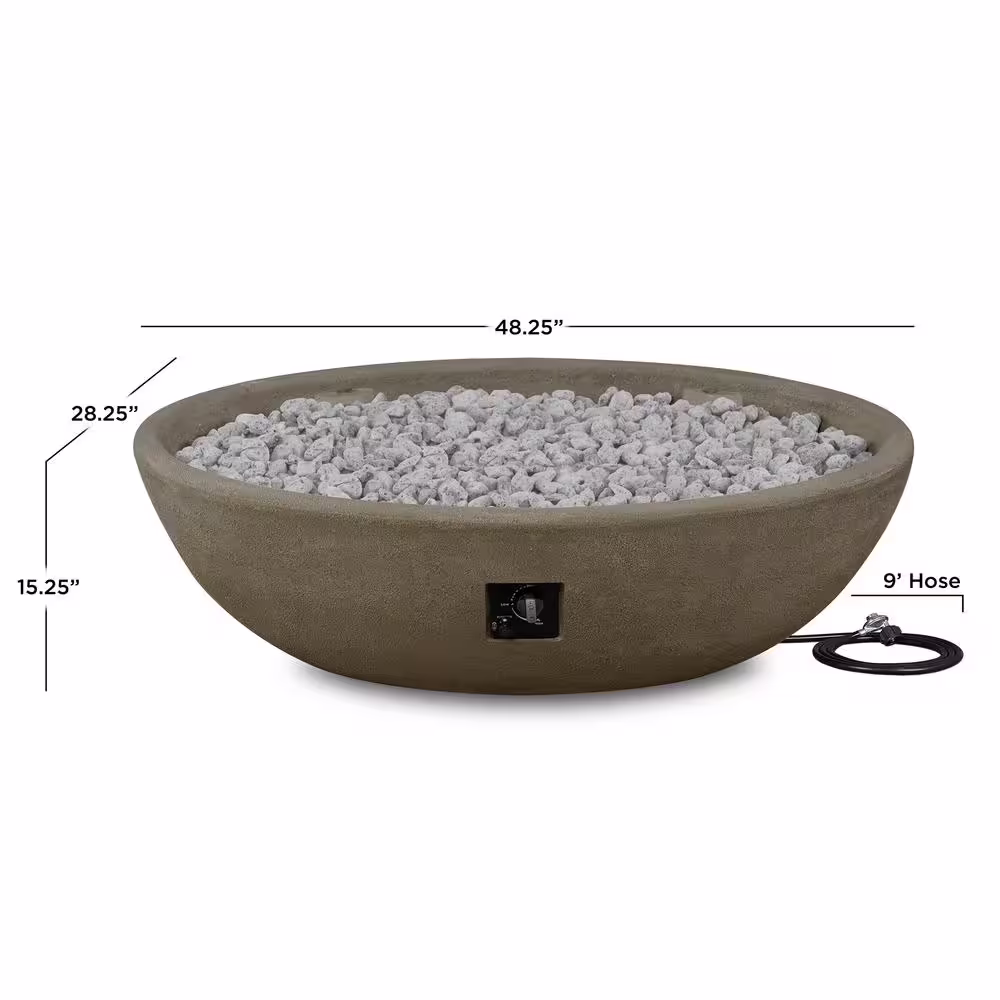 Real Flame Riverside 48 in. x 15 in. Oval MGO Propane Fire Pit in Glacier Gray