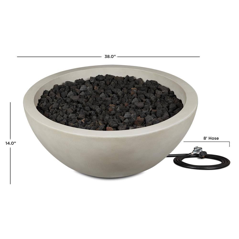 JENSEN CO Pompton 38 in. Round Concrete Composite Propane Fire Pit in Fog with Vinyl Cover