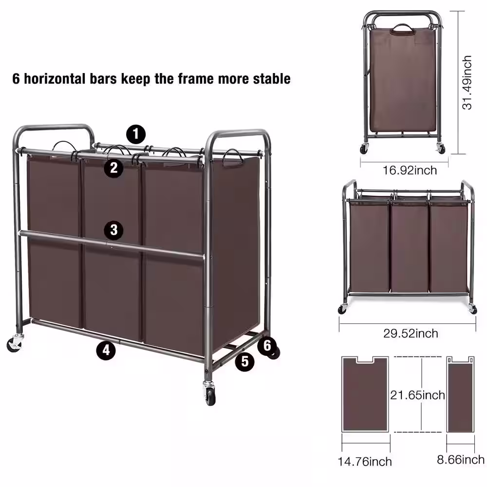 None 29.5 in. W x 16.9 in. D x 31.5 in. H Fabric Laundry Basket Hamper with Wheels Brown