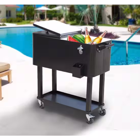 Outsunny 80 QT Rolling Ice Chest Portable Patio Party Drink Cooler Cart,Black