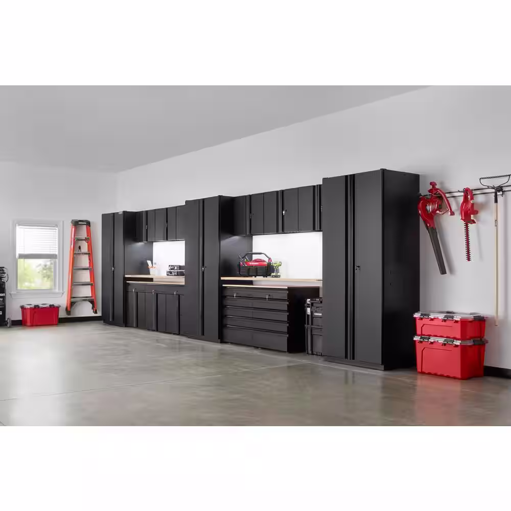 Husky 16-Piece Heavy Duty Welded Steel Garage Storage System in Black (276 in. W x 81 in. H x 24 in. D)