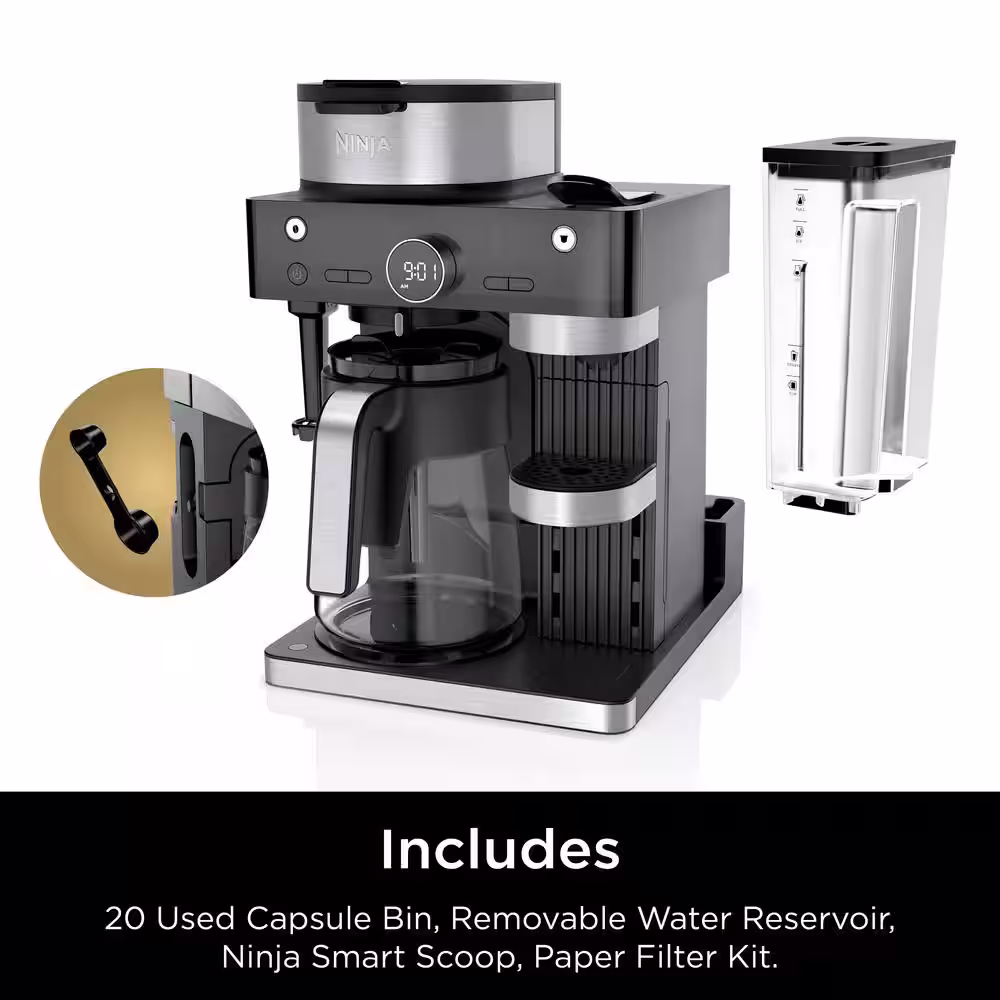 NINJA Espresso & Coffee System, Single-Serve & Nespresso Capsule Compatible, 12- Cup Black Stainless Steel Coffee Maker CFN601