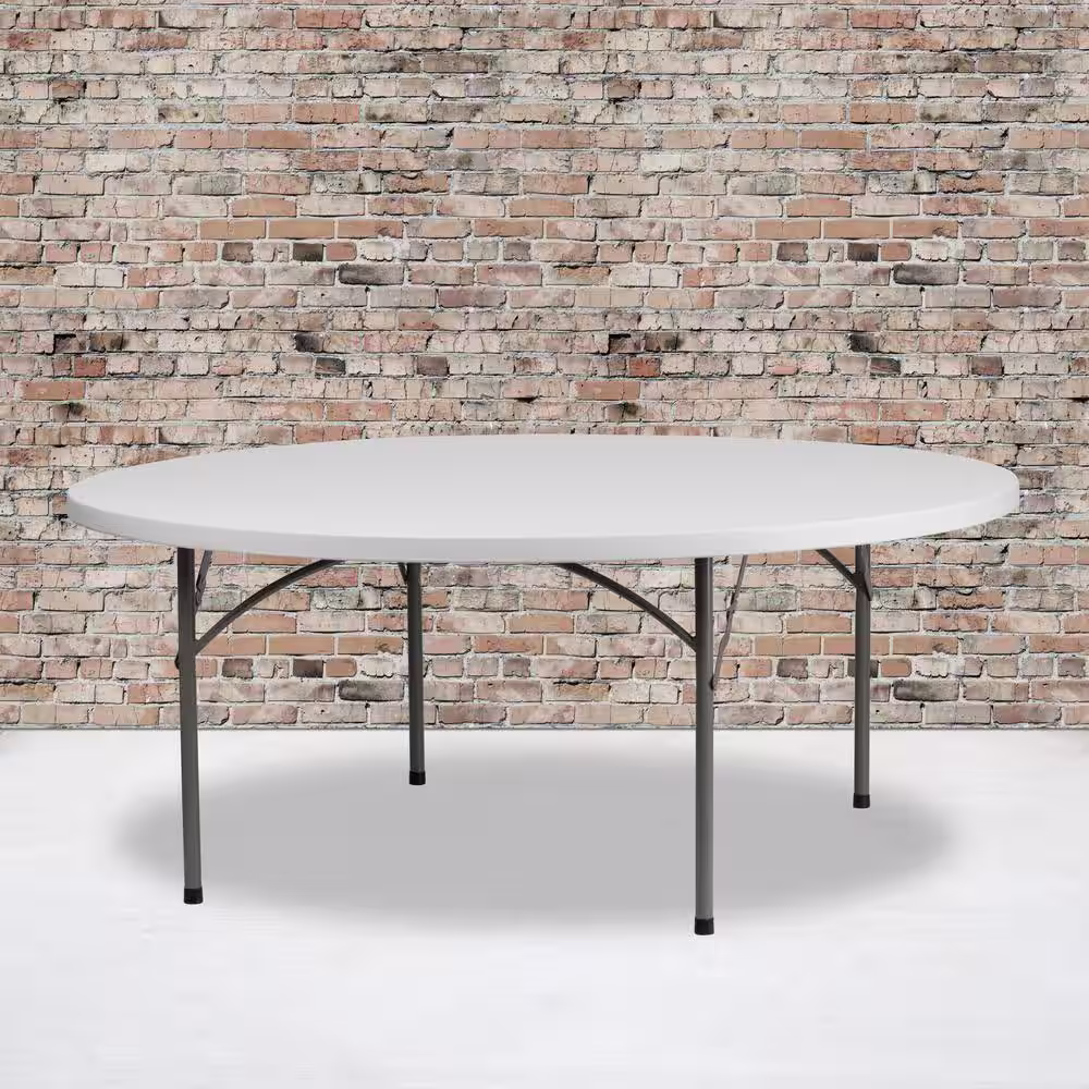 None 72 in. Granite White Plastic Tabletop Metal Frame Folding Table