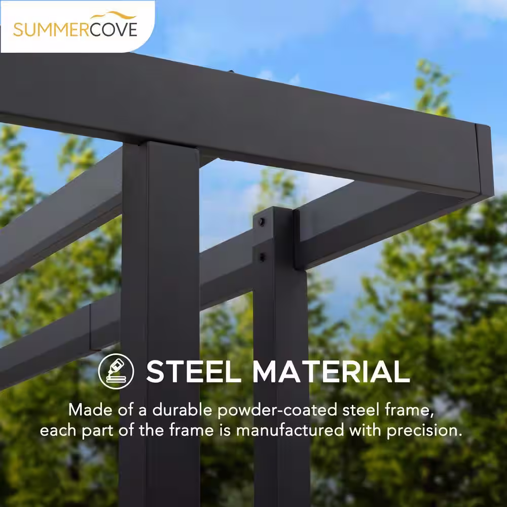 Sunjoy SummerCove Marbella 10 ft. x 12 ft. Black Steel Pergola