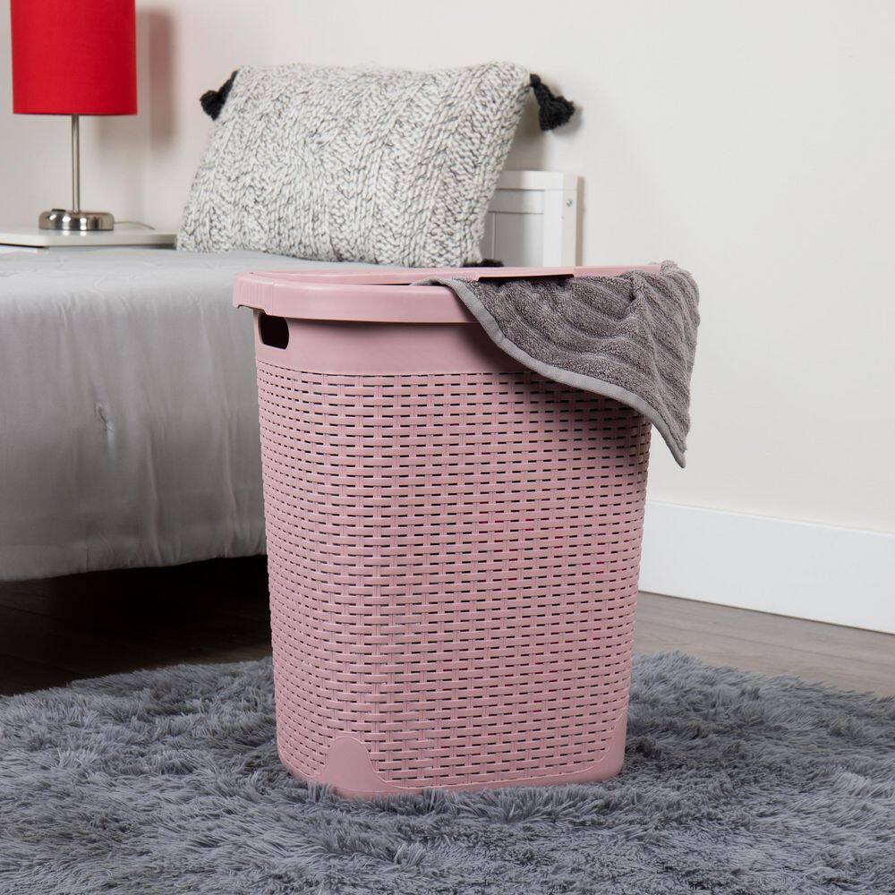 Mind Reader Basket Collection, Slim Laundry Hamper, 50 Liter (15kg/33lbs) Capacity, Attached Hinged Lid, Set of 2, Pink