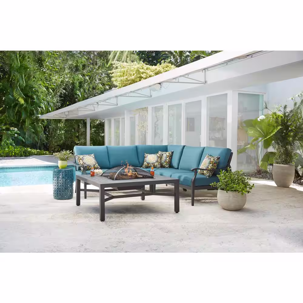 Hampton Bay 43.50 in. Aluminum Fire Pit Table in Black