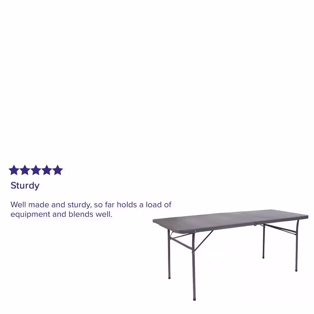 None 72 in. Dark Gray Plastic Tabletop Metal Frame Folding Table