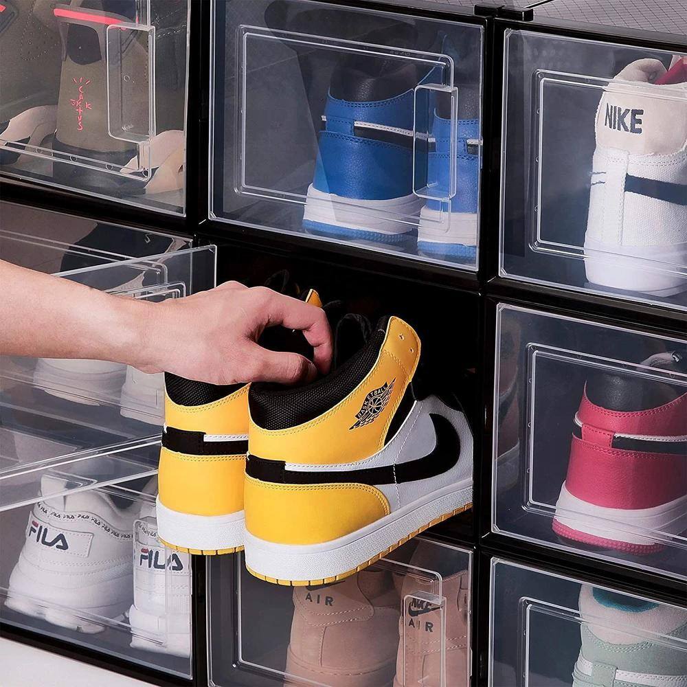 cadeninc 8-Pair Black Clear Stackable Plastic Shoe Boxes (13.7 in. L x 9.84 in. W x 7.36 in. H)