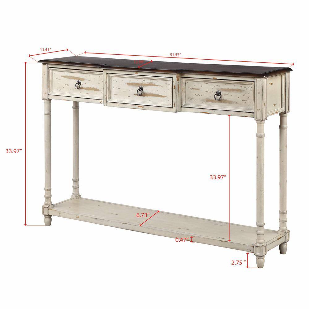 Harper & Bright Designs 52 in. Beige Standard Rectangle Wood Console Table with 3-Drawers