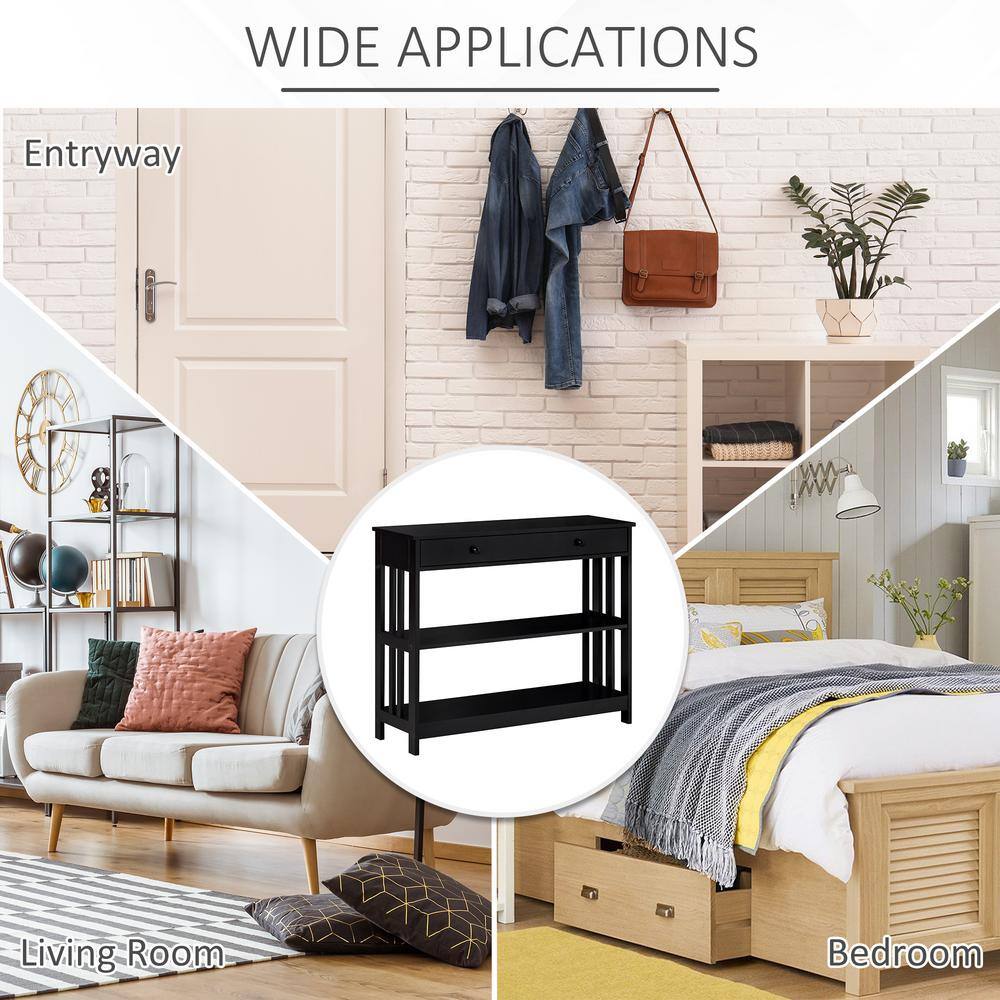 HOMCOM Modern 39.25 in. Black Rectangle Wood Console Table with Shelves