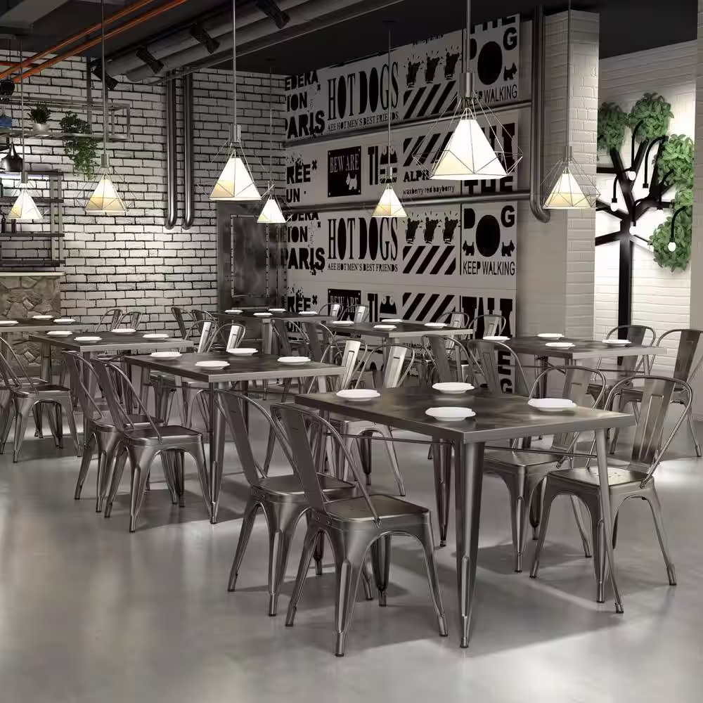 None Kricox Silver Metal Tolix Style Stackable Side Chairs (Set of 2)