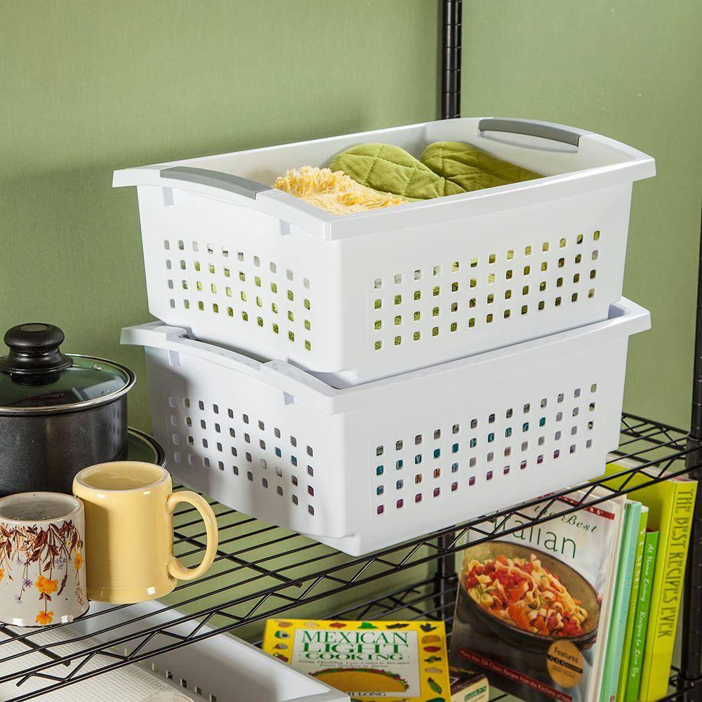 Sterilite 7.25 in. H x 12 in. W x 17.125 in. D White Plastic Cube Storage Bin 10-Pack