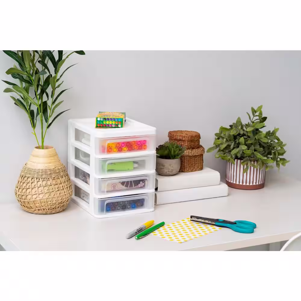 None 1-Qt. Compact Desktop 4-Drawer System in White in. W x 10.5- in. H x 12.3- in.