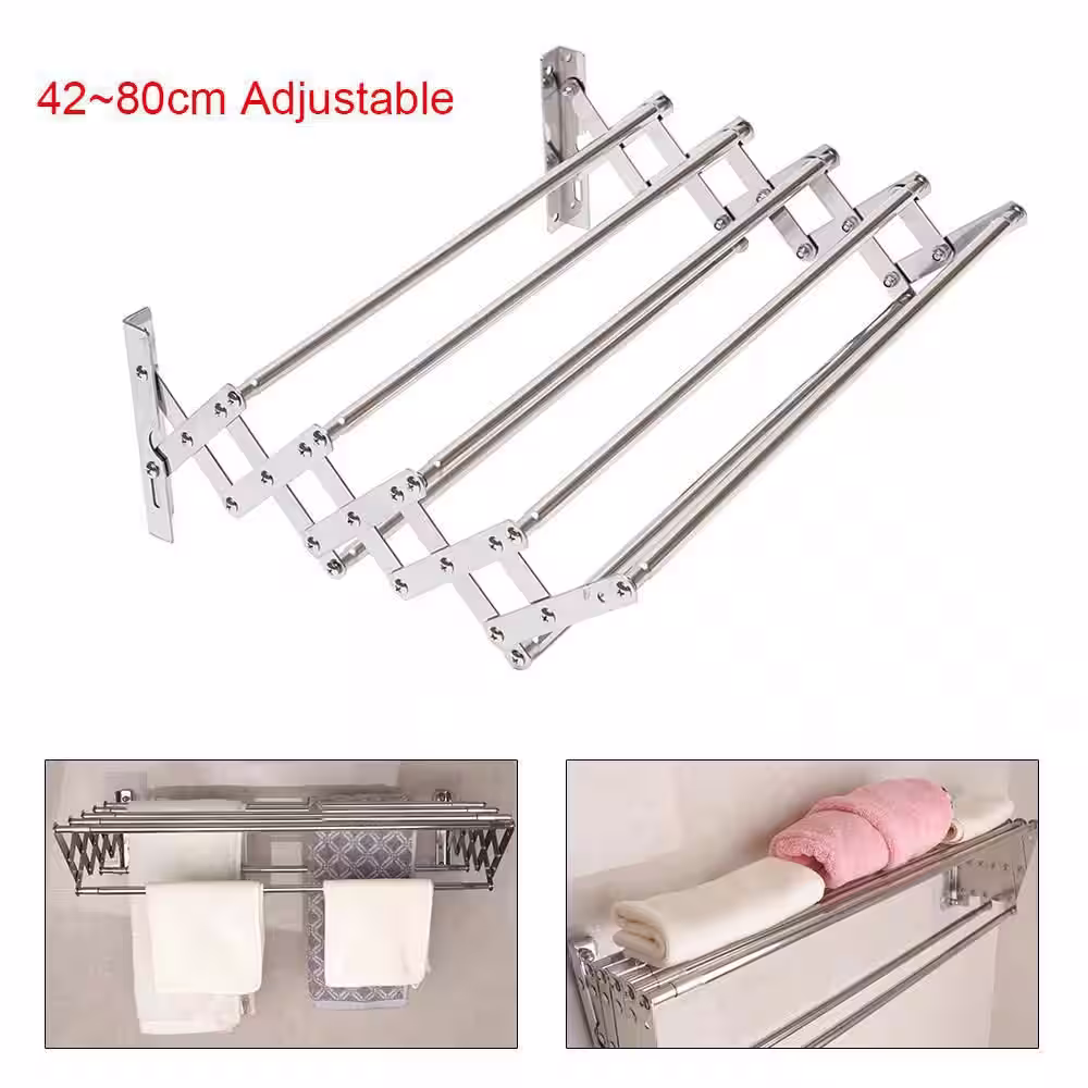 None 31.5 in. x 5.7 in. Silver Stainless Steel Folding Telescopic Towel Rack Garment Rack