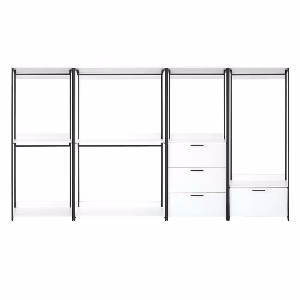 None Fiona 143 in. W White Freestanding Walk in Wood Closet System with Metal Frame