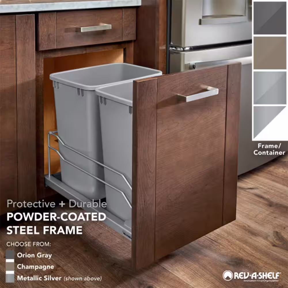 Rev-A-Shelf 18.9375 in. H x 14.375 in. W x 22.25 in. D Double 35 Qt. Pull-Out Champagne Waste Container with Soft-Close Slides