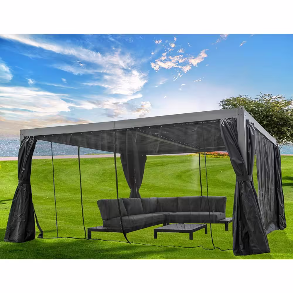 None 10 ft. x 13 ft. Gray Louvered Roof Pergola