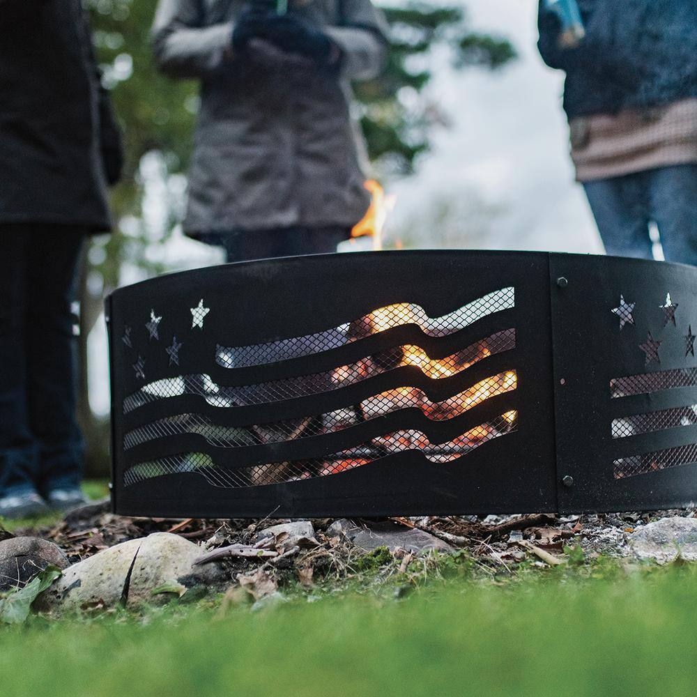 BLUE SKY OUTDOOR LIVING Decorative 36 in. x 12 in. Round Steel Wood Fire Pit RingÂ - Stars and Stripes