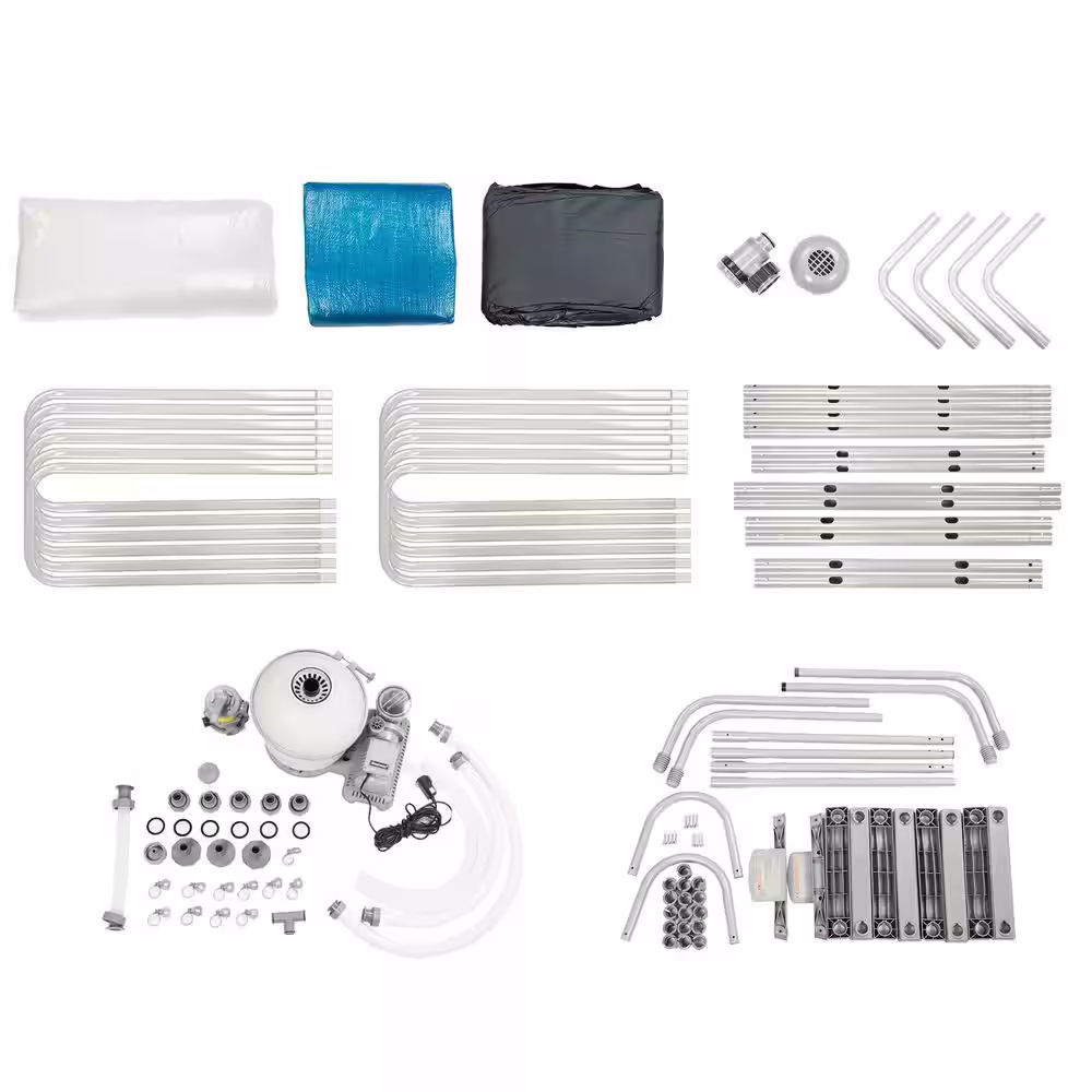 Bestway 18 ft. x 9 ft. x 48 in. Rectangular Frame Above Ground Pool and Cleaning Kit