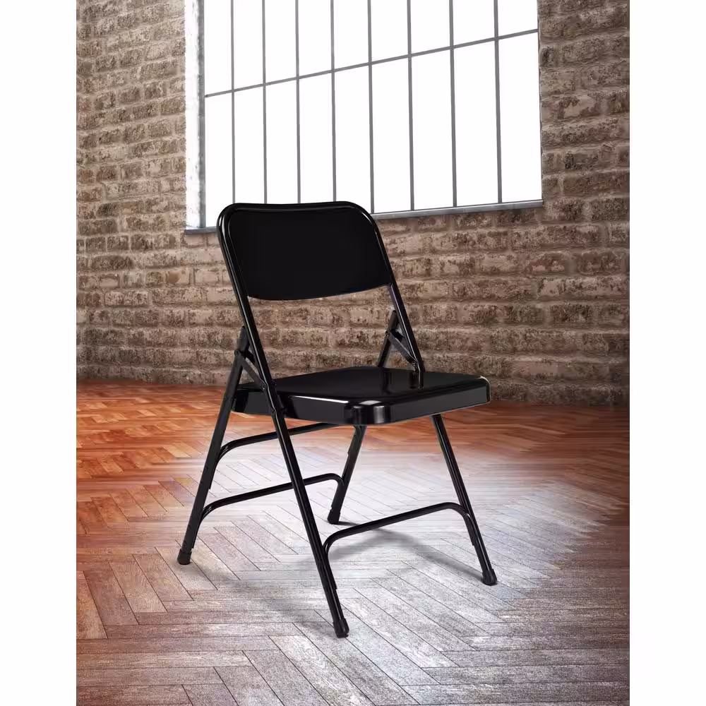 National Public Seating Black Metal Stackable Folding Chair (Set of 4)