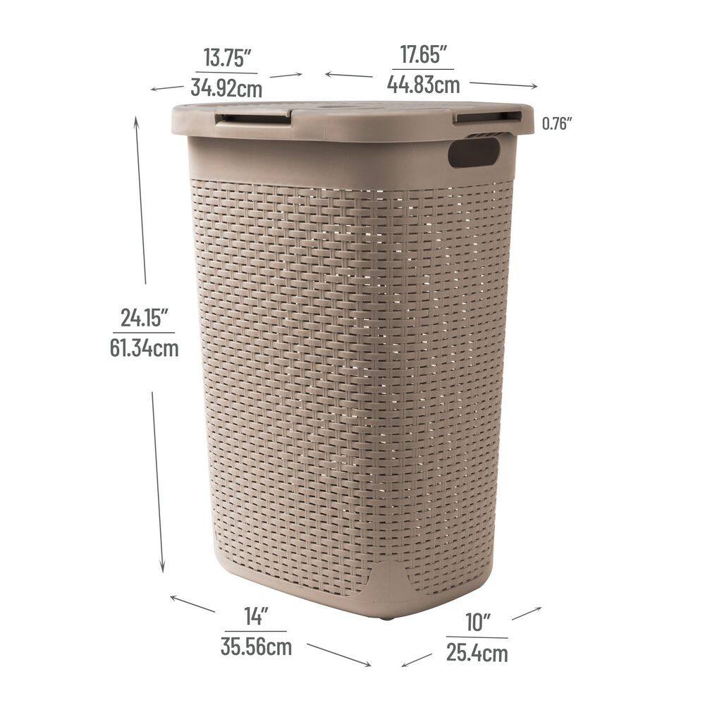 Mind Reader Basket Collection, Plastic Slim Laundry Hamper, 60 Liter (15kg/33lbs) Capacity, Attached Hinged Lid, Set of 2, Tan