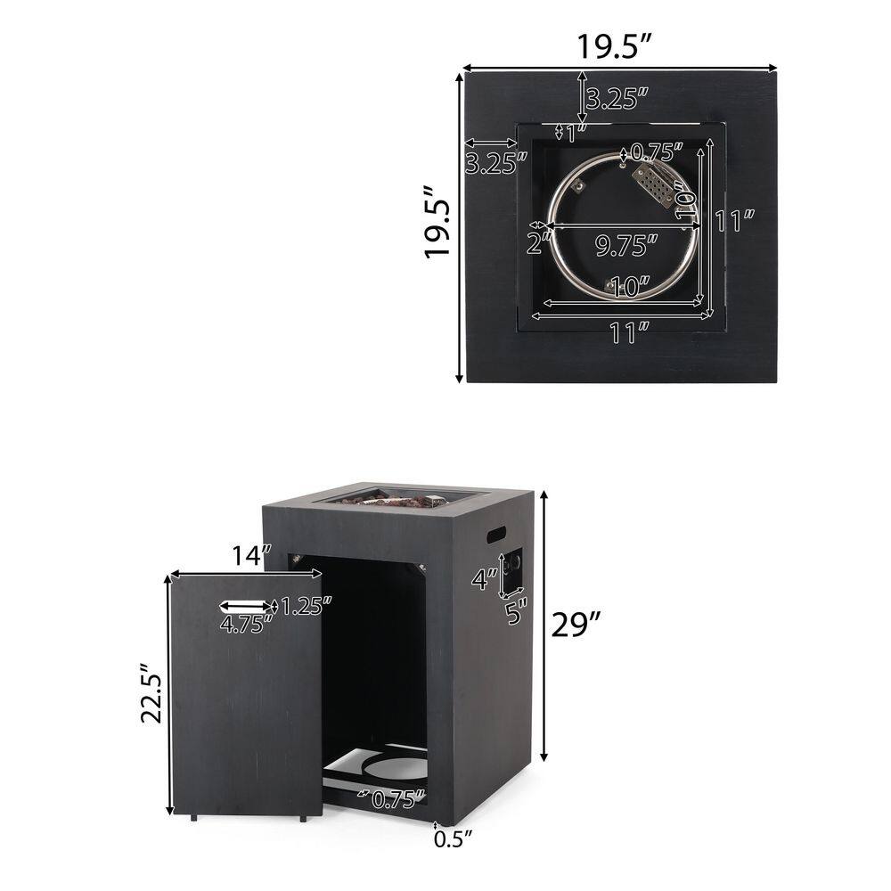 Noble House Reign Brushed Black Square Metal Fire Pit Table