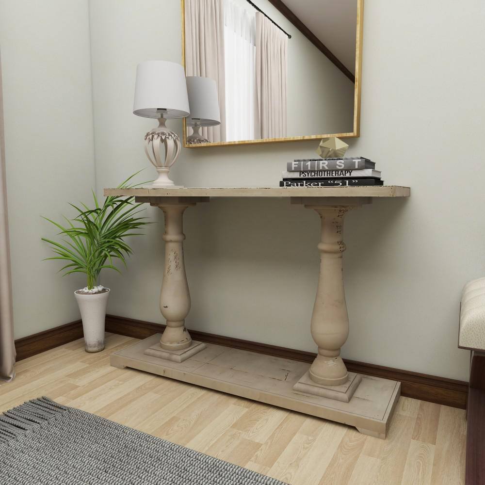 Litton Lane 48 in. White Extra Large Rectangle Wood Console Table with Distressed Accents