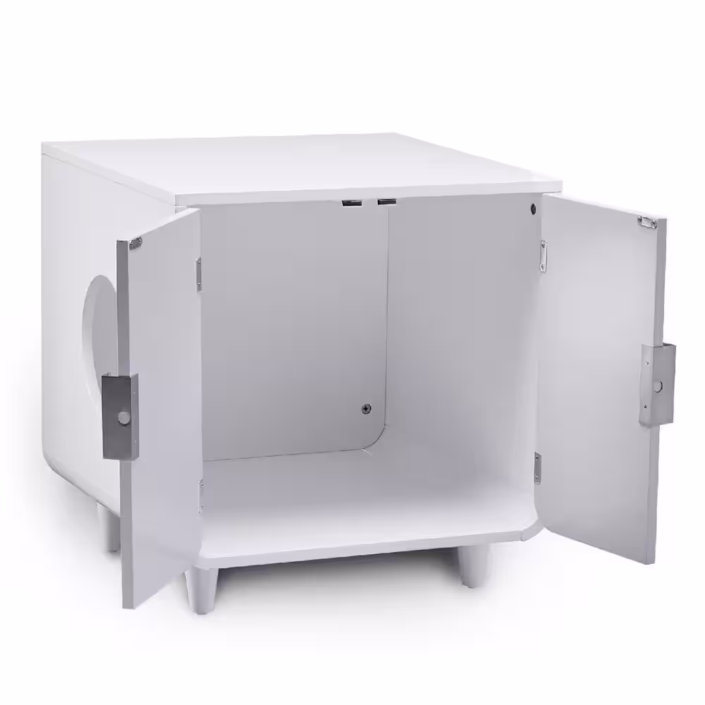 TEAMSON PETS Dyad Alpine White Wooden Cat Litter Box