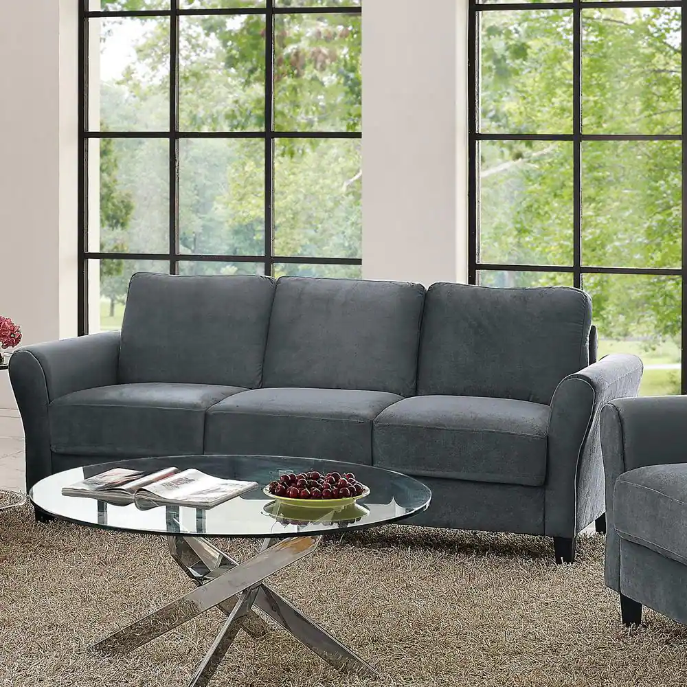 Lifestyle Solutions Wesley 31.5 in. Dark Grey Microfiber 4-Seater Tuxedo Sofa with Round Arms