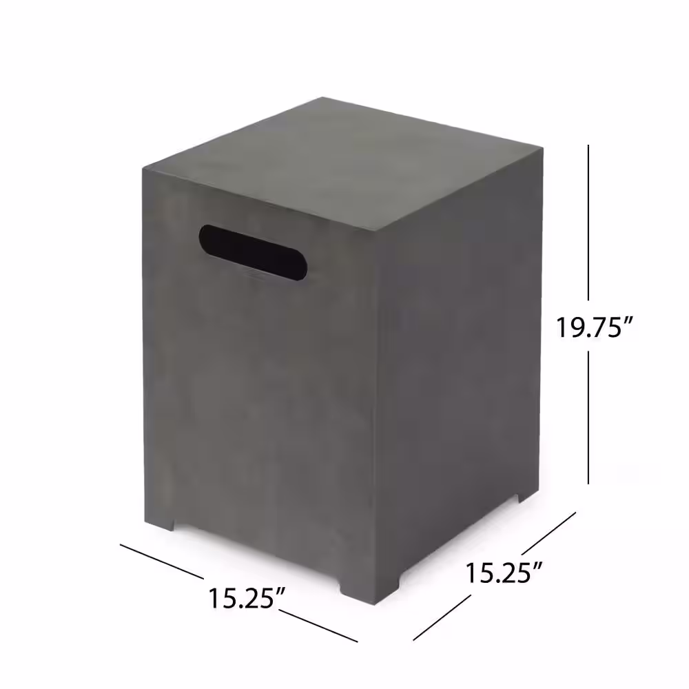 Noble House Wellington 15.25 in. x 19.75 in. Rectangular Concrete Propane Fire Pit in Dark Grey with Tank Holder