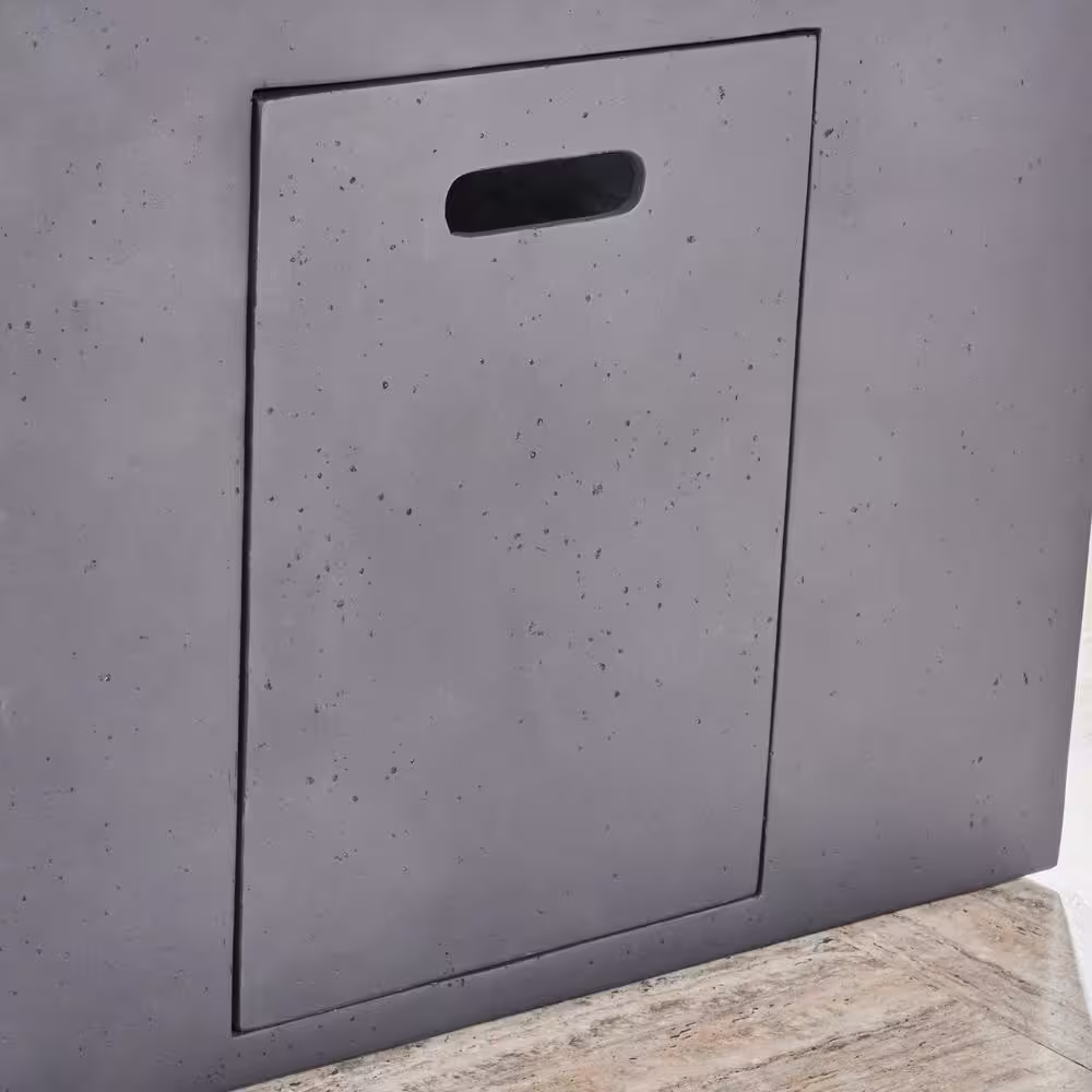 Noble House Zachary 31 in. x 24.5 in. Square Concrete Propane Fire Pit in Dark Gray