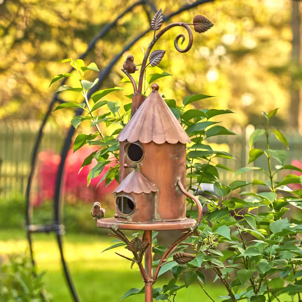 None 75 in. Tall 2 Story Farmhouse Silo Copper Finish Birdhouse Stake Lancaster