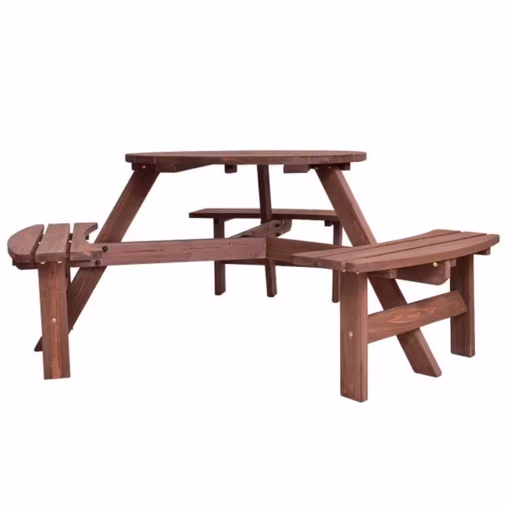 Alpulon 6-Person Patio Wood Picnic Table Beer Bench Set with Umbrella Hole