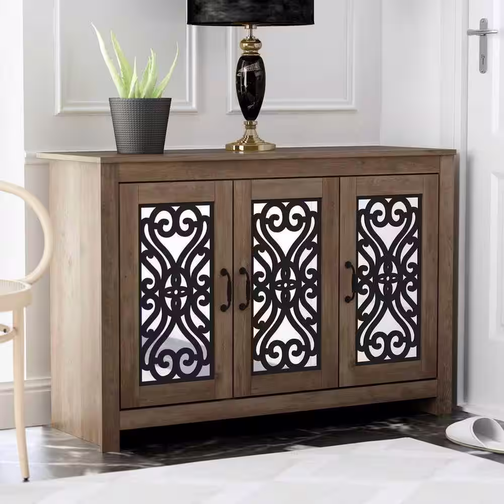 GALANO Calidia 30.0 in. H X 44.4 in. W Knott Oak with Grey Stone 16 Pairs 3 Door Shoe Cabinet