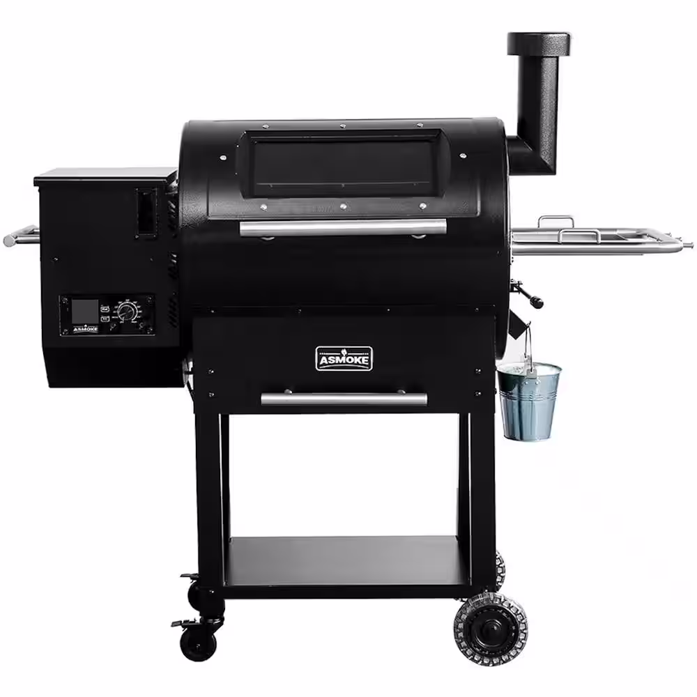 ASMOKE 700 sq. in. Skylights Wood Pellet Grill and Smoker with Smart Meat Thermometer in Black