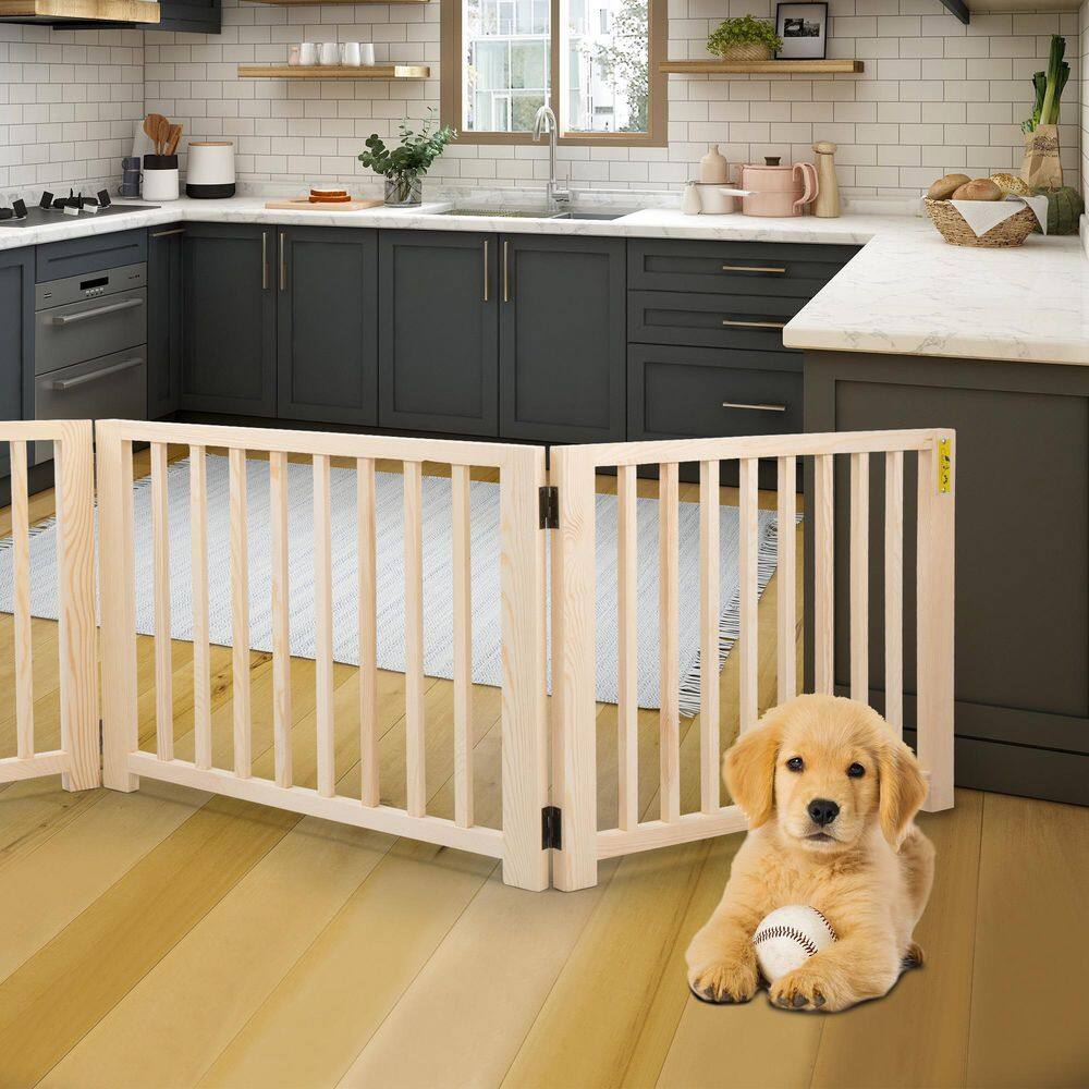 COZIWOW 73 in. W Freestanding Dog Gate Wooden Fence