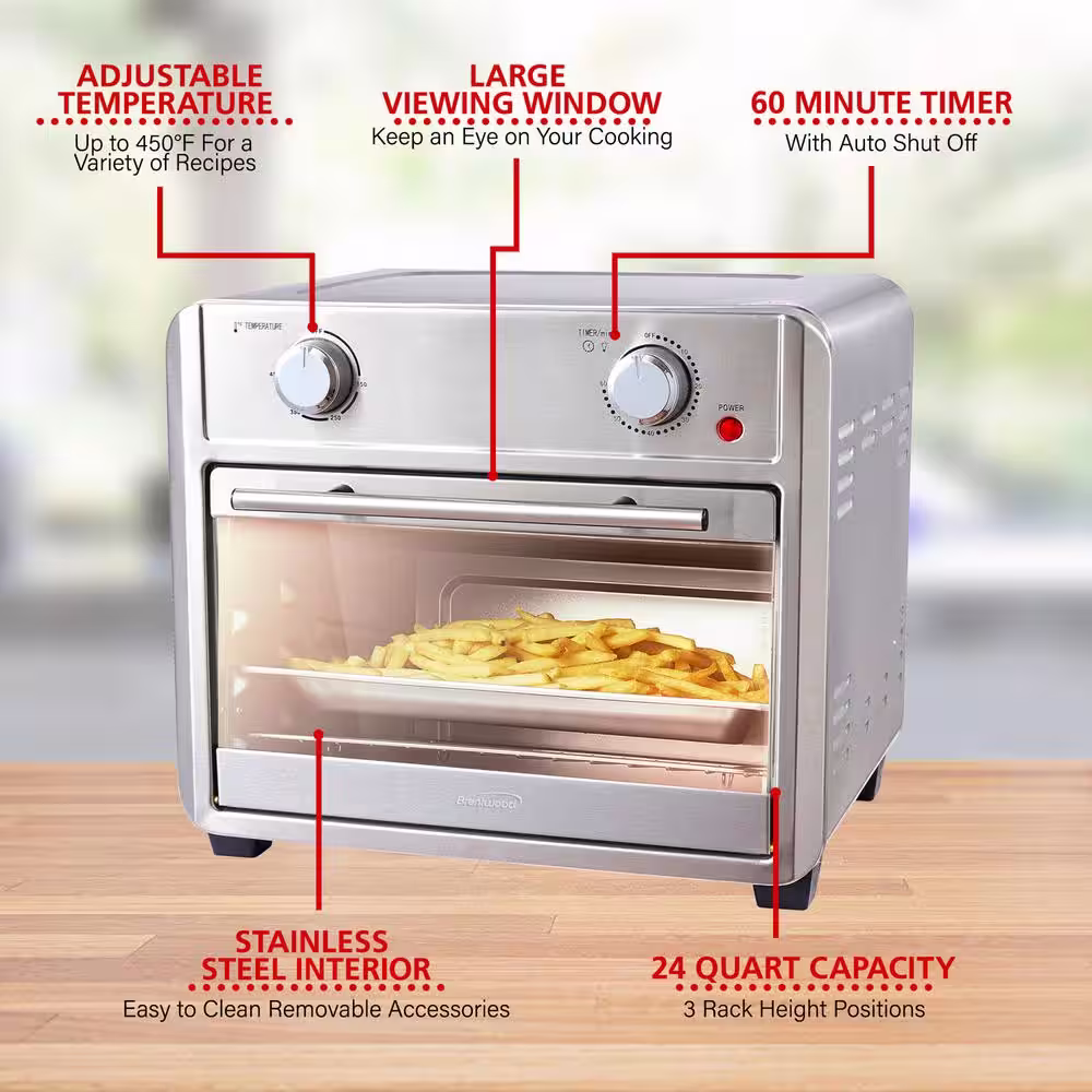 Brentwood 1700-Watt 24 qt. Silver Convection Air Fryer Toaster Oven