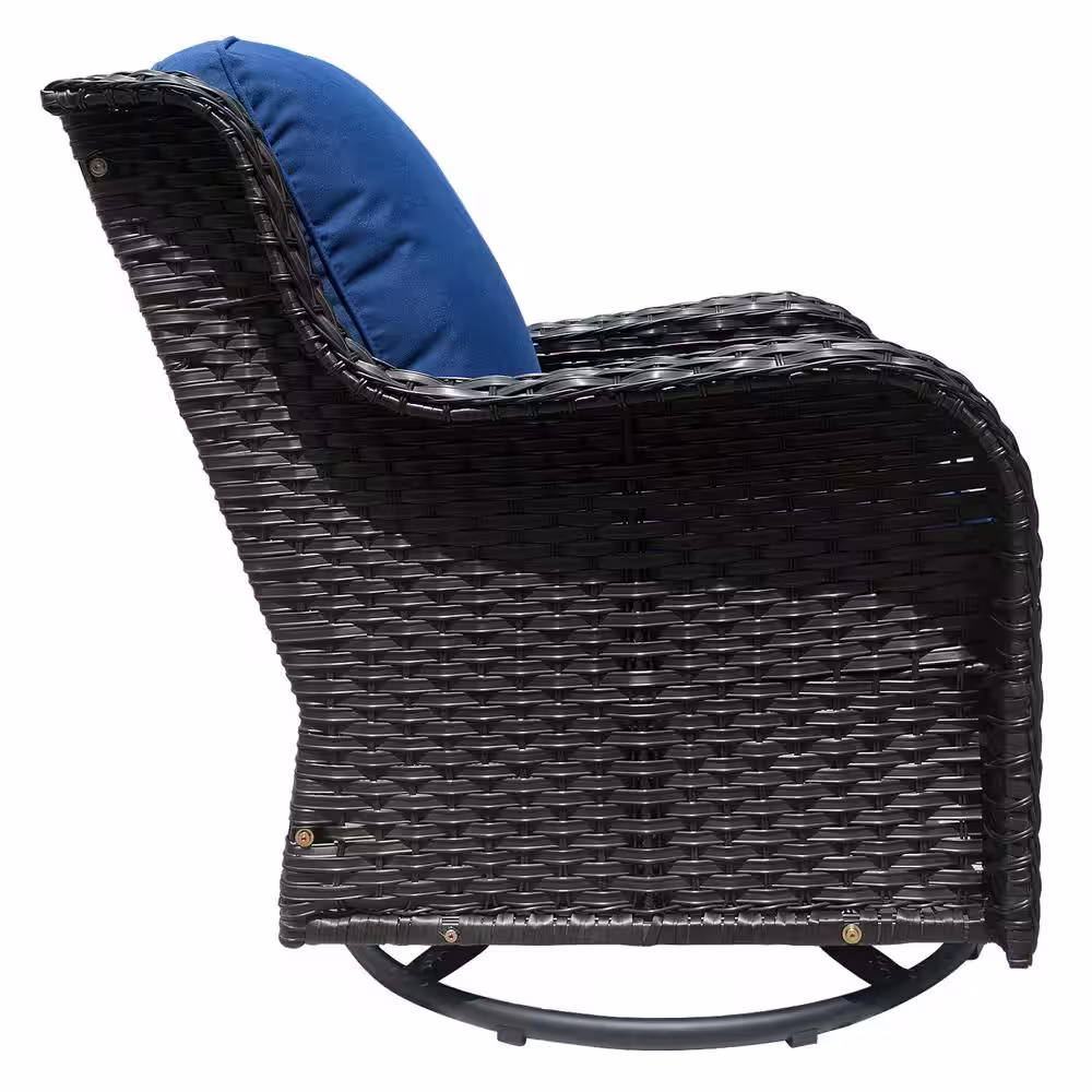 XIZZI Maroon Lake Brown 6-Piece Wicker Patio Conversation Seating Sofa Set with Navy Blue Cushions and Swivel Rocking Chairs