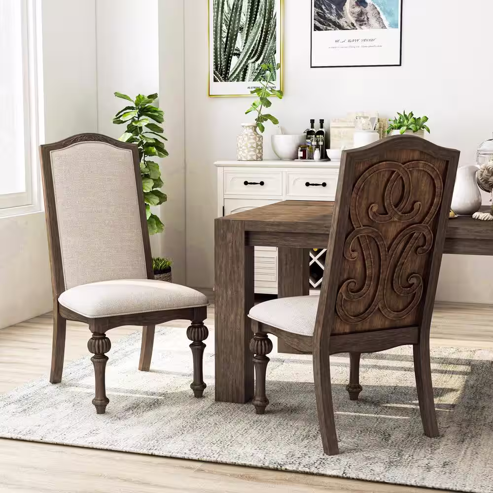 Furniture of America Willadeene Natural Tone Upholstered Dining Side Chair (Set of 2)