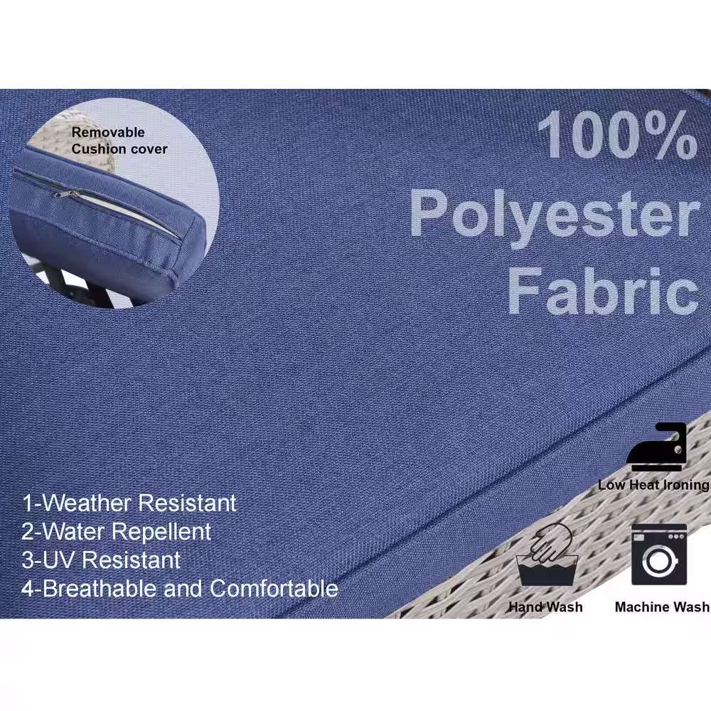 Gymojoy Carlos Grey 3-Piece Wicker Patio Conversation Set with Blue Cushions