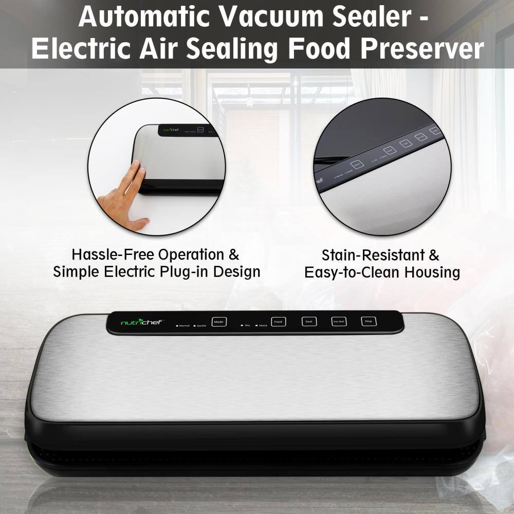 NutriChef Automatic Vacuum Sealer System - Electric Air Sealing Food Preserver with Stainless Steel Housing