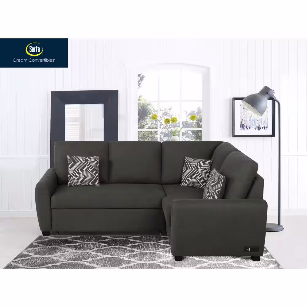 Lifestyle Solutions Serta 2-Piece Charcoal Fabric Bali Multifunctional Sectional Sofa with USB and Power