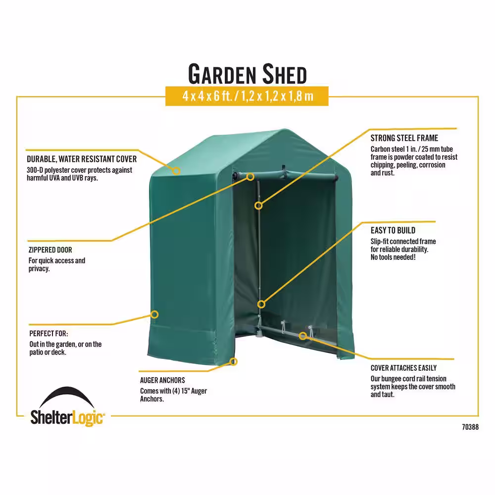 ShelterLogic 4 ft. x 4 ft. x 6 ft. Green Garden Shed with Metal Frame and Fabric Cover