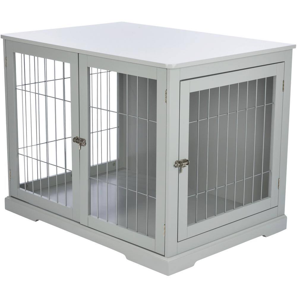 TRIXIE Furniture Style Dog Crate, Indoor Kennel, Pet Home, End Table or Nightstand with 2-Doors, Gray, Large
