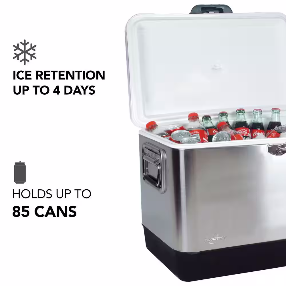 Koolatron 51 L (54 qt) Stainless Steel Beverage Ice Chest Cooler with Bottle Opener